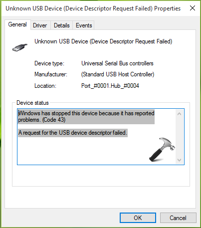 a request for the usb device descriptor